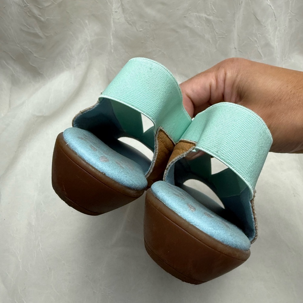 Cloud Brown & Blue Leather Slingback Sandals EU 40 Comfort Wedge Open Toe - Picture 5 of 8